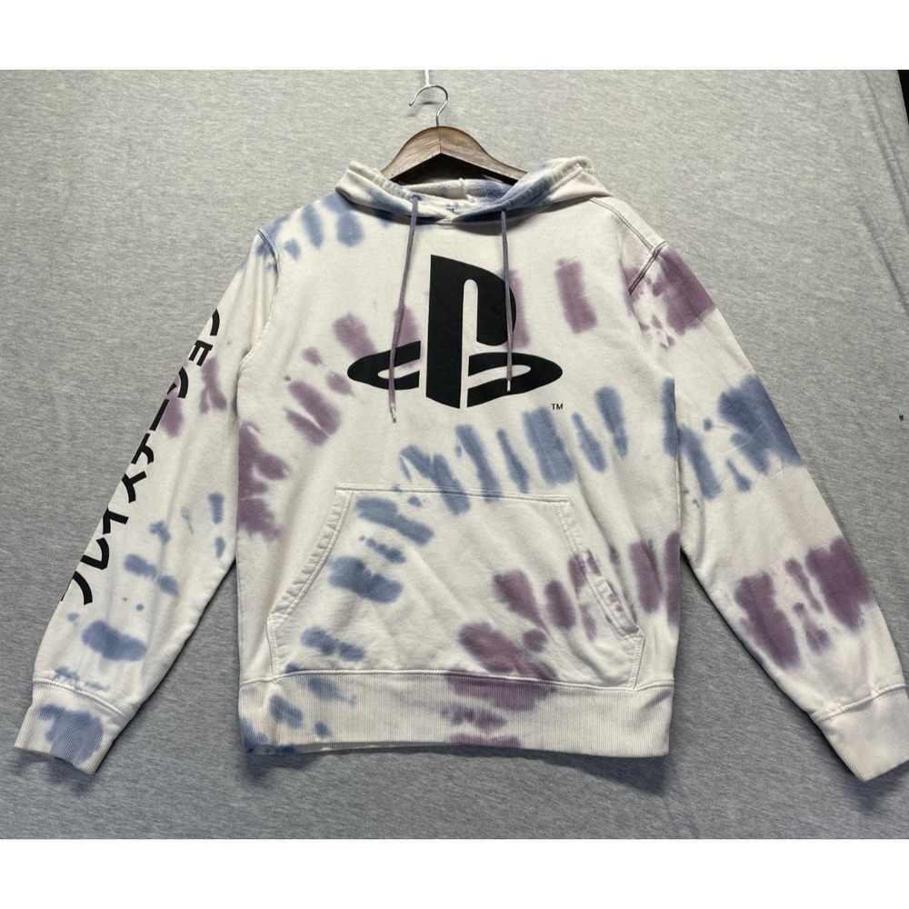 PlayStation Hoodie Unisex S Multicolor Tie Dye Graphic Big Logo Cotton Ribbed